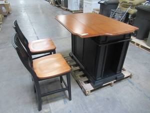lot 204 image: Homestyles Americana Black Kitchen Island with Seating 5003-948