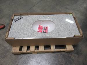 lot 242 image: Pegasus 49 in. W Granite Single Vanity Top in Blanco Perla with White Sink BLANPER4922-2CM