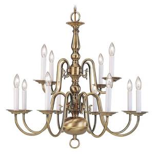 lot 412 image: Livex Lighting Providence 12-Light Antique Brass Chandelier, 5012-01