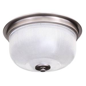 lot 415 image: Progress Lighting Archie Collection 2-Light Antique Nickel Flushmount with Clear Prismatic Glass P3740-81