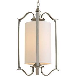 lot 419 image: Progress Lighting Inspire Collection 1-Light Brushed Nickel Foyer Pendant with Beige Linen Shade, P3799-09
