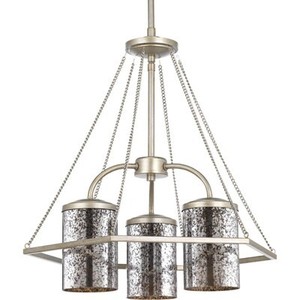 lot 420 image: Progress Lighting Indi 3-Light Silver Ridge Transitional Mirrored Glass Abstract Chandelier P4248-134