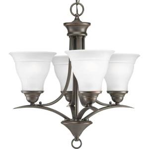 lot 421 image: Progress Lighting Trinity Collection 4-Light Antique Bronze Chandelier with Etched Glass P4326-20