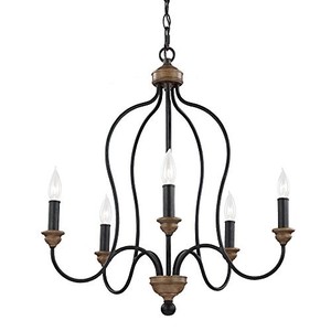 lot 427 image: Feiss F29985DWZWO Hartsville Farmhouse Candle Chandelier Lighting, Bronze, 5-Light (24Dia x 26H) 300watts