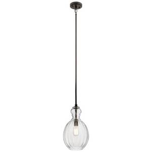 lot 446 image: Kichler Riviera 16 in. 1-Light Olde Bronze Pendant Light with Clear Ribbed Glass, 43953OZ
