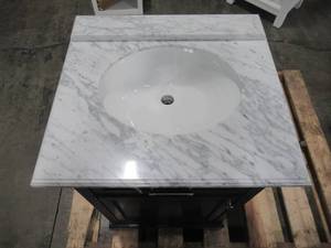 lot 333 image: Home Decorators Collection Windlowe 25 in. W x 22 in. D x 35 in. H Bath Vanity in Navy Blue with Carrara Marble Vanity Top in White with White Sink 15101-VS24C-NB