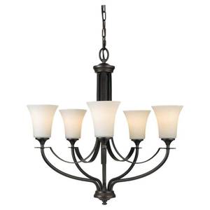 lot 455 image: Sea Gull Lighting Barrington 25.5 in. W. 5-Light Oil Rubbed Bronze Chandelier with Opal Etched Glass Shades, F22525ORB