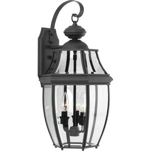 lot 459 image: Progress Lighting New Haven Collection 3-Light 21.9 in. Outdoor Black Wall Lantern Sconce, P6612-31