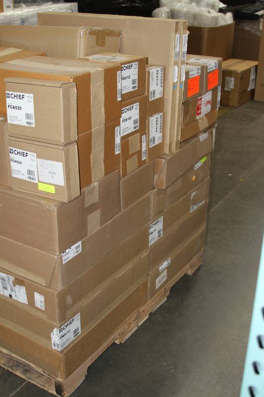 lot 102 image: Pallet Lot of Miscellaneous New Chief  Legrand Pro Audio  Video Mounting Items & Equipment - Equipment List Pictured