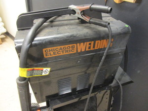 CHICAGO ELECTRIC WELDING 90-AMP FLUX WIRE WELDER, ON CART, WELDER MASK
