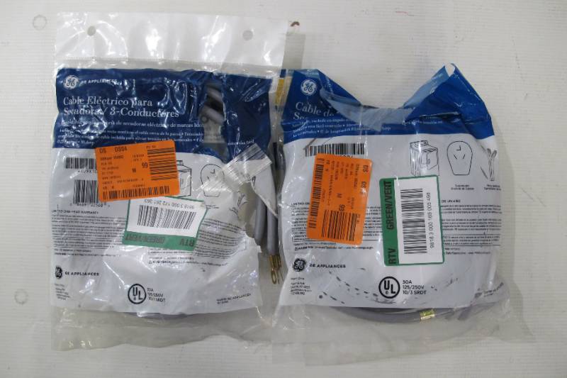 lot 102 image: 2- Pack GE Universal 3 Wire Dryer Power Cords Cables - 46 Feet