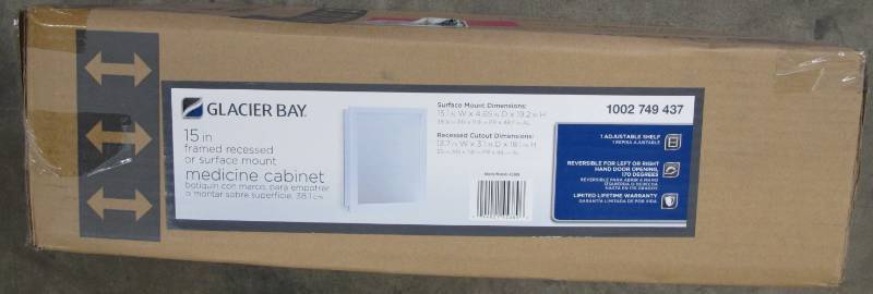lot 132 image: 15-18 in. W x 19-14 in. H Framed Recessed or Surface-Mount Bathroom Medicine Cabinet in White