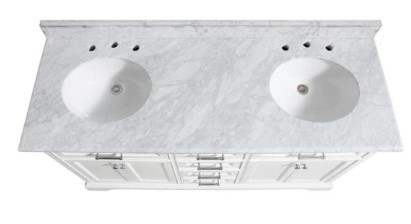 lot 23 image: Home Decorators Collection Windlowe 61 in. W x 22 in. D x 35 in. H Bath Vanity in White with Carrera Marble Vanity Top in White with White Sink 15101-VS61C
