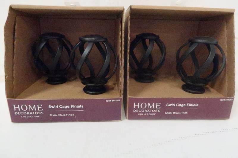 lot 85 image: Mix and Match 1 in. Swirl Cage Curtain Rod Finial Set in Matte Black (2-Pack) - Set of 2