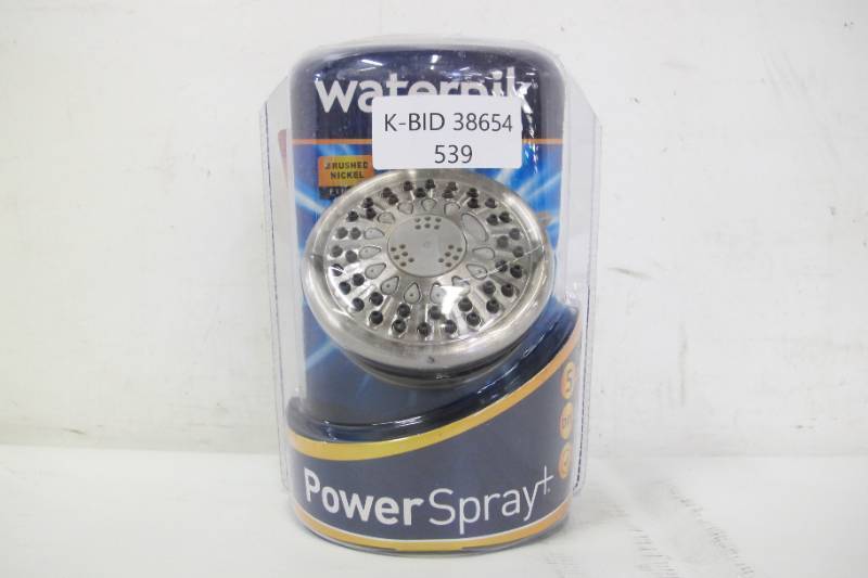 lot 60 image: Waterpik 5-Spray 3.8 in. Single Wall Mount Low Flow Fixed Shower Head in Brushed Nickel