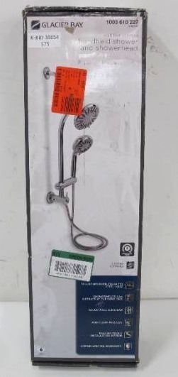 lot 55 image: Glacier Bay 6-Spray Wall Bar Raincan Showerhead with 6-Spray Handshower in Chrome