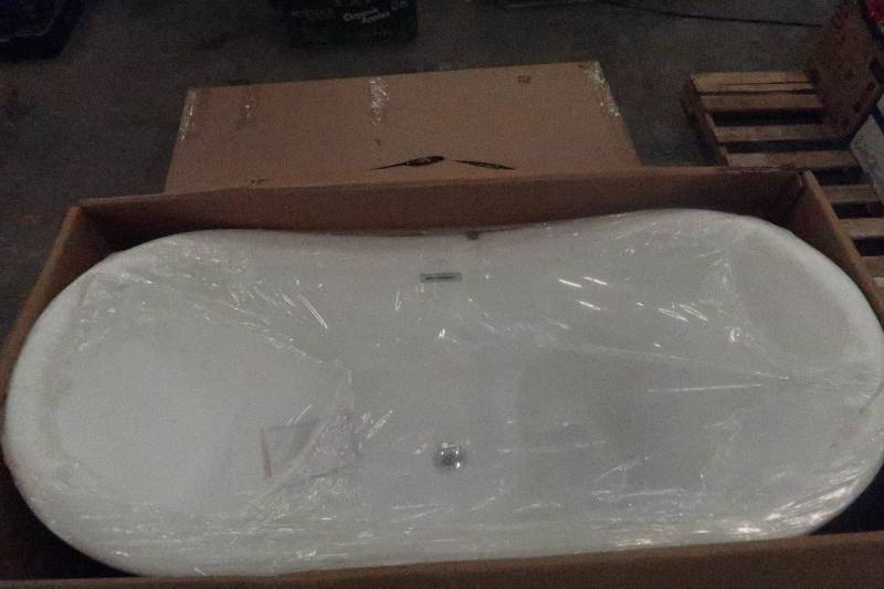 lot 1 image: AKDY 59 in. Acrylic Center Drain Oval Double Slipper Flatbottom Freestanding Bathtub in Glossy White Model #BT0122