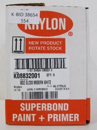 lot 64 image: Krylon (6-Pack) K08832001 Dual Superbond Paint and Primer, Gloss Modern White (6 Cans - 60oz Total)
