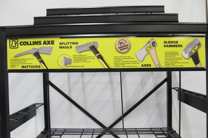 lot 168 image: Collins Small Striking Tool Rack 120 High - Store Display for Axes Shovels Pickaxe Etc