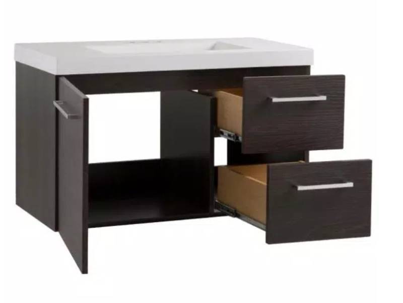 lot 912 image: Domani Larissa 37 in. W x 19 in. D Bathroom Vanity in Elm Ember with Cultured Marble Vanity Top in White with White Sink