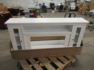 lot 30 image: Somerset 70 in. White Electric Fireplace TV Stand (Missing Fireplace Insert)