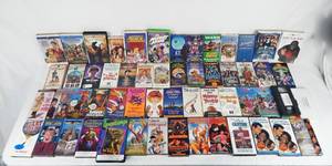 lot 53 image: Huge Lot of 56 Vintage VHS Movies - Most Are Promotional Screening Tapes - Mainly Family and Kid Friendly Comedy Movies