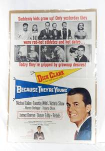 lot 7 image: Vintage 1960 Dick Clark Because Theyre Young Original Movie Theater Poster