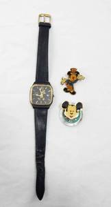 lot 73 image: Vintage Mickey Mouse Watch and Collector Pins Set