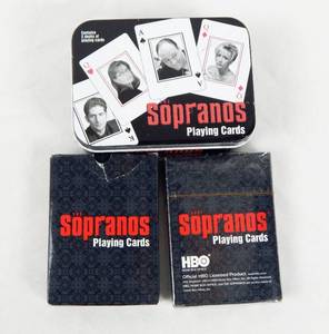 lot 77 image: 2006 The Sopranos Poker Size Playing Card Set and Tin