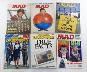 lot 97 image: Lot of 6 Vintage 1970s and 1980s Mad Magazine and National Lampoon Magazines