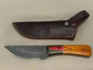 Damascus Steel Knife Full Tang with Sheath 8 14 Overall Length