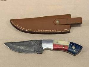 Damascus Steel Knife Full Tang with Sheath 8 14 Overall Length