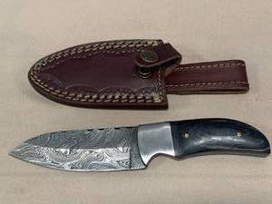 Damascus Steel Knife Full Tang with Sheath 8 14 Overall Length
