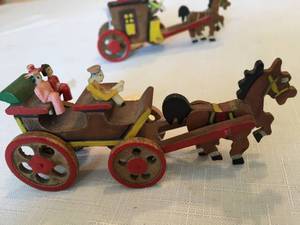 Vintage Wooden Horse and Buggy Figurines