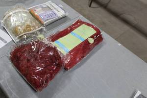 lot 1264 image: Lot of (2) String Curtain Red 88Lx36W (in package)