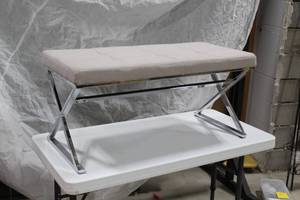 lot 1327 image: Metal Bench with White Seat Pad 39Lx18Wx18H