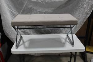 lot 1427 image: Metal Bench with White Seat Pad 39Lx18Wx18H