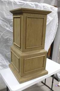 lot 1431 image: Restoration Hardware Wood Display Pedestal 22Wx22Dx42H