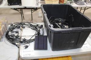 lot 1279 image: Lot of (5) Outdoor Lighting - LED Solar Light String Set 48 (x3), Solar Panels (x2)