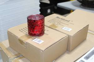 lot 1511 image: Lot of (12) Richland Mercury Honeycomb Candleholder Red (in box)