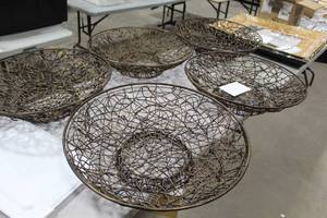 lot 1530 image: Lot of (5) MetalWicker Table Dcor Bowl 24Dx 6-12H