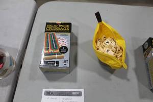 lot 1592 image: Lot of (2) Games - Solid Wood Cribbage (in box), Bananagrams (in pouch)
