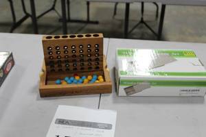 lot 1598 image: Lot of (2) Games - Connect Four, Wooden Dominoes Set (in box)