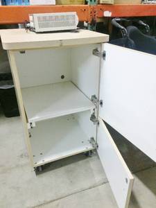 2 DOOR MEDICAL CABINET ON WHEELS - GOOD STURDY CONDITION&nbsp POWERVAR UPS UNINTERRUPTIBLE POWER SUPPLY ON TOP INCLUDED - WORKING CONDITION