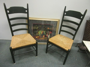 RUSH SEAT SIDE CHAIRS WITH ART