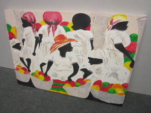 ORIGINAL PAINTING, FRUIT GATHERING, ON STRETCHED CANVAS, SIGNED, BY ARTIST ALAYO, 42 x 29