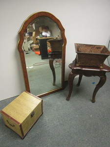 WALL MIRROR, SOLID WOOD CORNER TABLE, DECORATIVE ACCENT BOXES