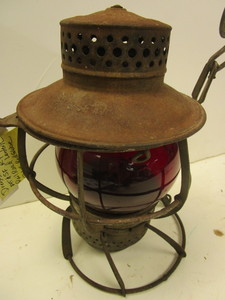 lot 521 image: VINTAGE DRESSEL RAILROAD LANTERN, WITH AT & SF ETCHED RED GLOBE, ARLINGTON, N.J.