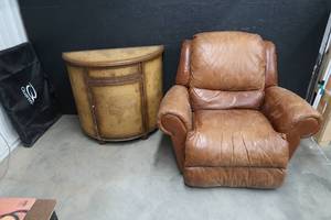 LEATHER CHAIR  WALL CABINET