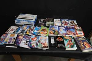 SAMSUNG DVD PLAYER WITH DVDS AND MORE